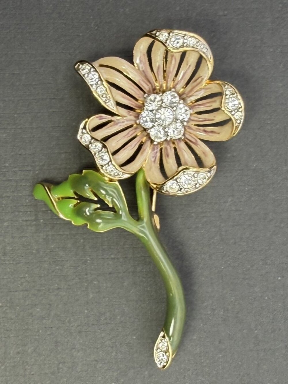 Nolan Miller Country Garden Flower Brooch Enamel Rhinestone Signed